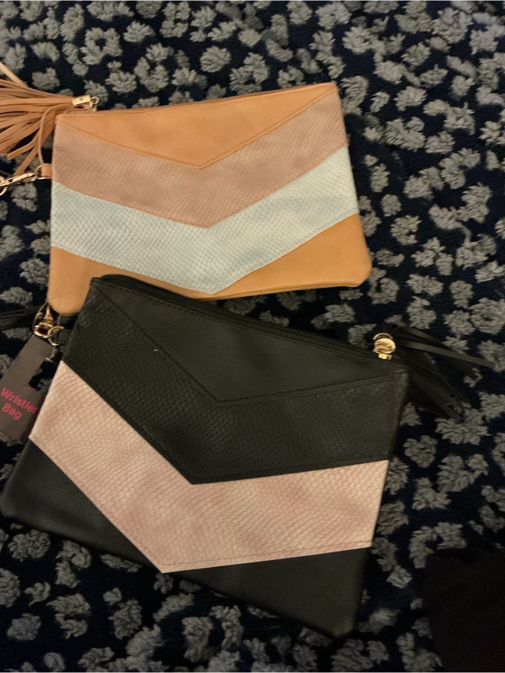 Women's Chevron Colorblock Wristlet Clutch - Black & Tan